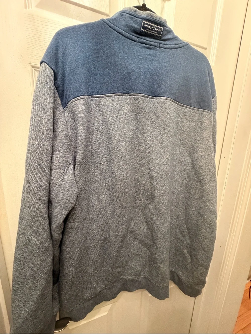 Vineyard Vines Heathered Blue Quarter-Zip Pullover with Dark Blue Yoke